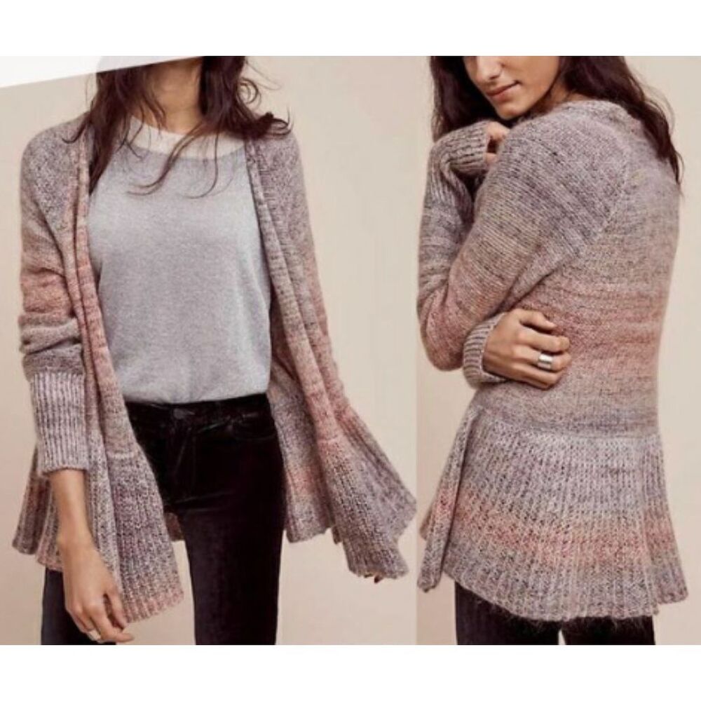 Anthropologie Knitted & Knotted Womens Cody Ombre Peplum Cardigan Sweater Multic